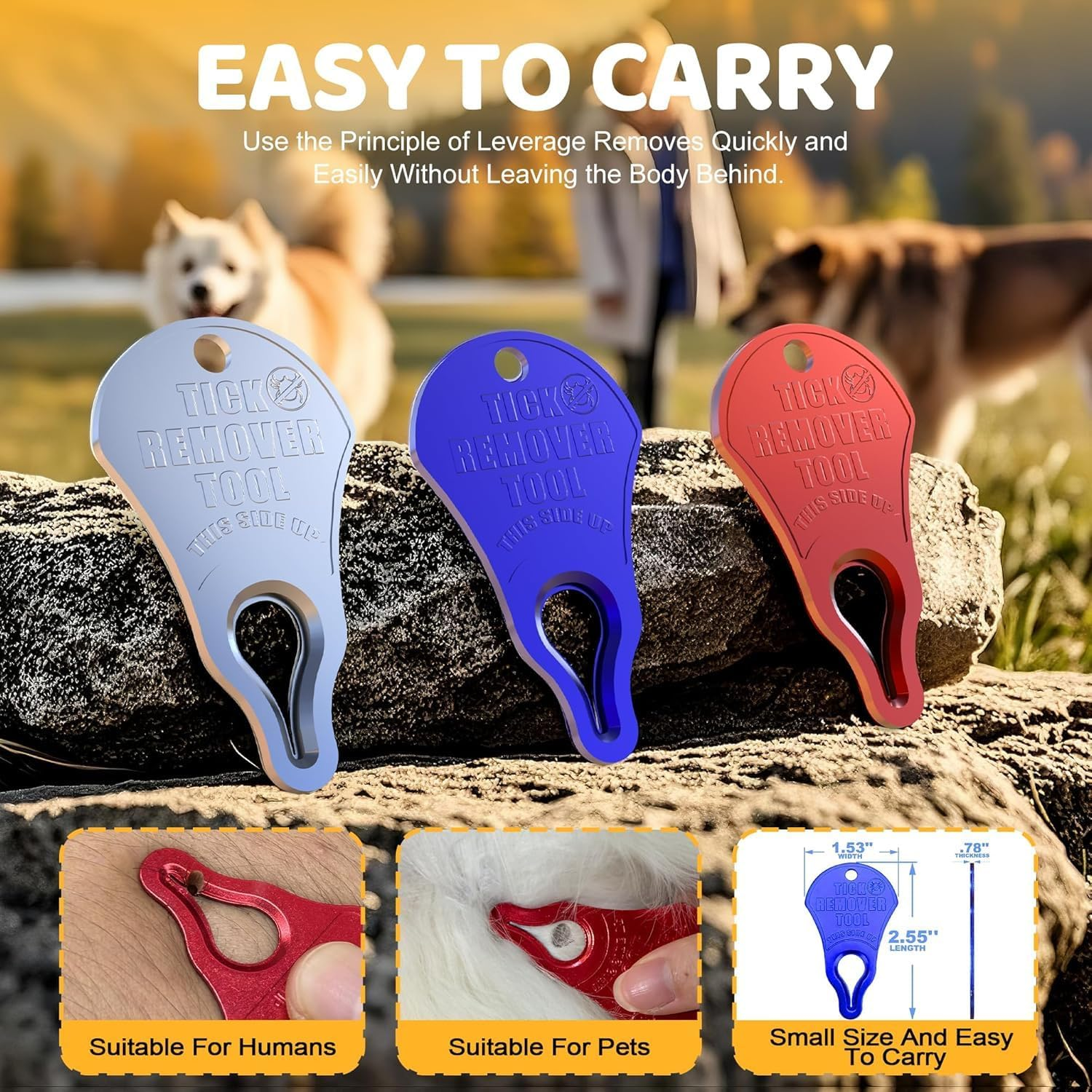 3 Pack Portable Tick Removal Tools, Tick Remover Tools for Dogs, Pets and Humans, Efficient, Safe and Reliable, Tick Key Essentials for Outdoor Activities(3 Colours) image number 1