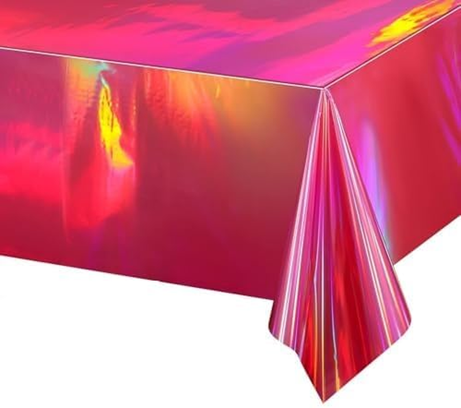 2Pack Iridescent Checkered Plastic Tablecloth, Shiny Disposable Laser Rectangle Table Covers, 54X108Inch Holographic Foil Tablecloth Iridescent Party Decorations Race Car, (Gold)