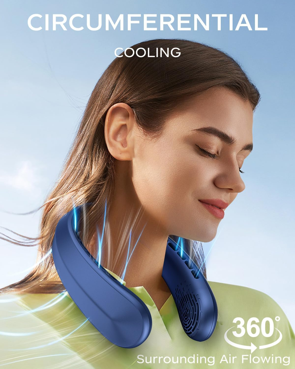 Neck Fan, Portable Fan around Neck, 4000Mah Battery Operated Wearable Personal Fan with USB Rechargeable, 3 Wind Speed, Fast Cooling, Ultra Quiet, Bladeless,Headphone Design for Travel, Men Women image number 6