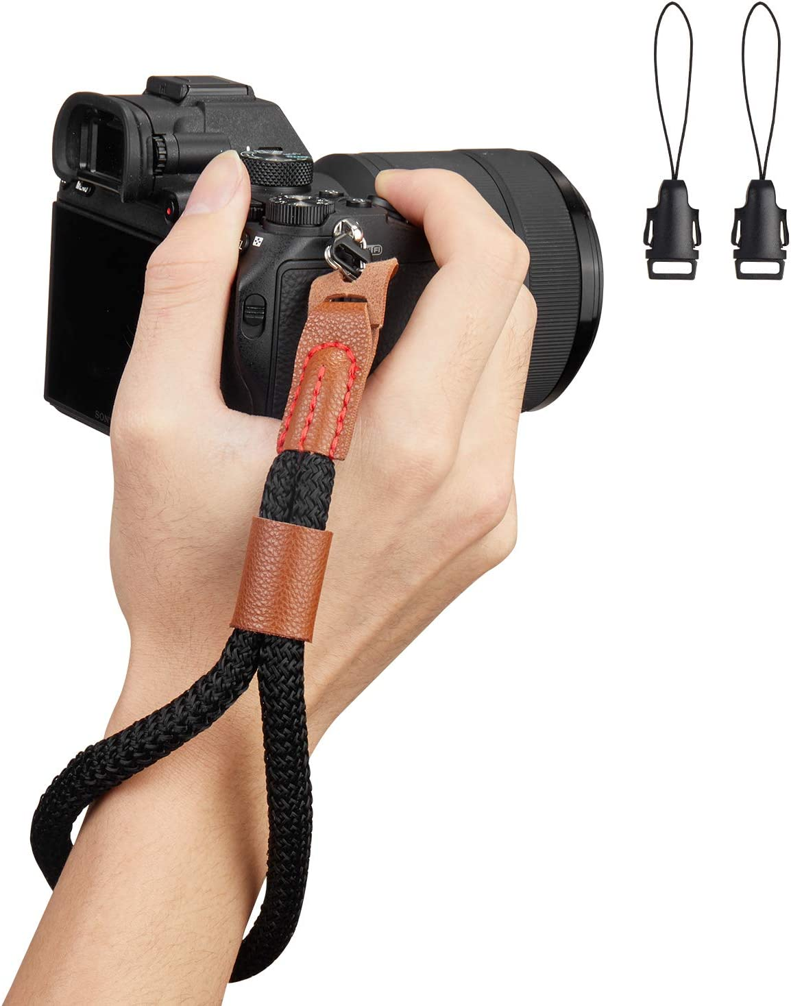 WANBY Camera Soft Cotton Hand Wrist Strap with Quick Release Buckles Camcorder Comfort Antislip Security Wrist Strap for Women Men All DSLR Universal SLR Cameras (Black)