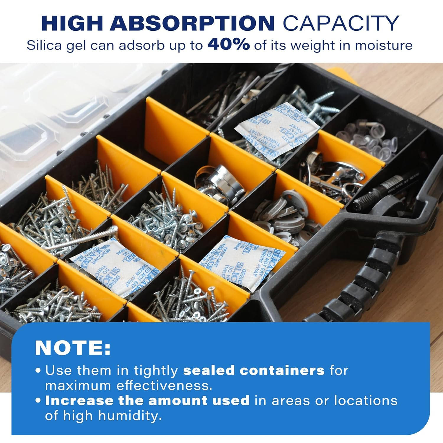 Lotfancy 60Packs, 5G, Silica Gel Dehumidifier, Desiccant, Food Safe, Odorless, Non-Toxic, Rechargeable, Moisture Absorber for Gun, Document, Cabinet Storage, 2.1Inx1.7In