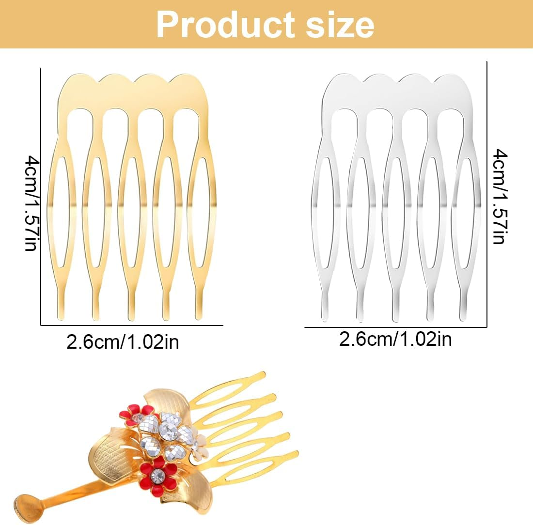 30 Pieces Loose 5-Tooth Silver Gold Side Hair Comb Pure Blank Craft DIY Bridal Veil Comb Decorative Headpiece French Twist Bun Clip image number 5