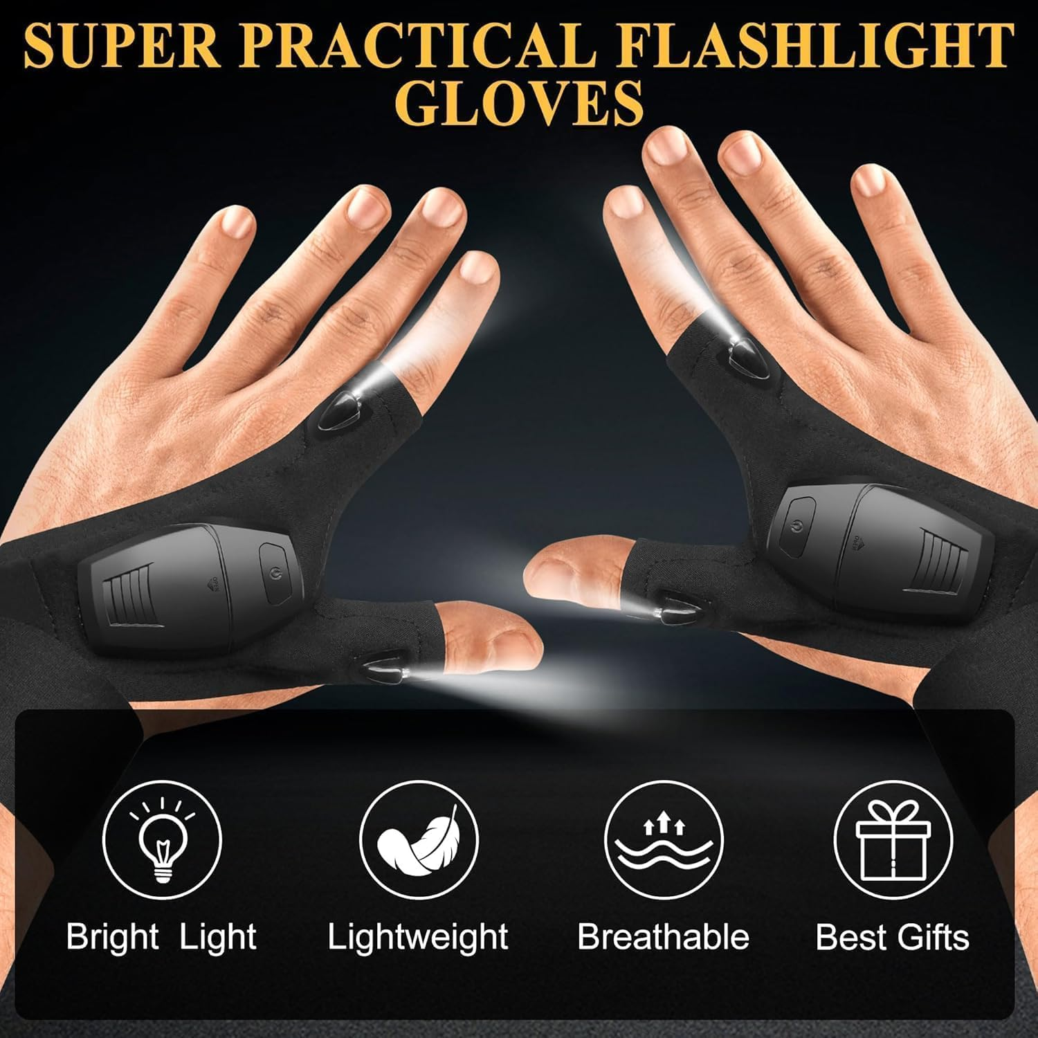 LED Flashlight Glove Tools，Usb Hands Free Lights Gloves, Gifts for Him,Cool Gadgets for Men,Adjustable Flashlight Gloves for Fishing, Camping,For Fishing Gifts image number 4