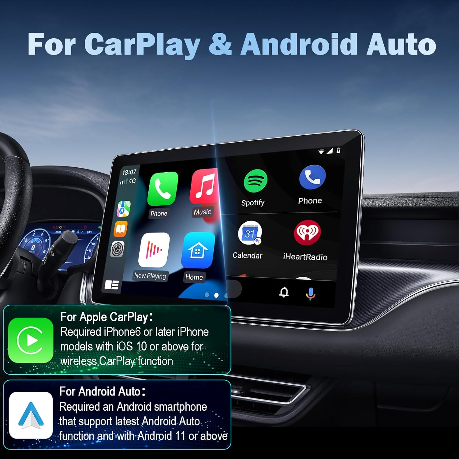 SZMDLX Wireless Carplay Adapter Dongle for Iphone and Android Auto, Plug & Play, 2In1 USB Wire to Wireless Adapter Compatible with Iphone 6/6+ Ios10/10+ Android 11/11+ & 2016+ Cars image number 4