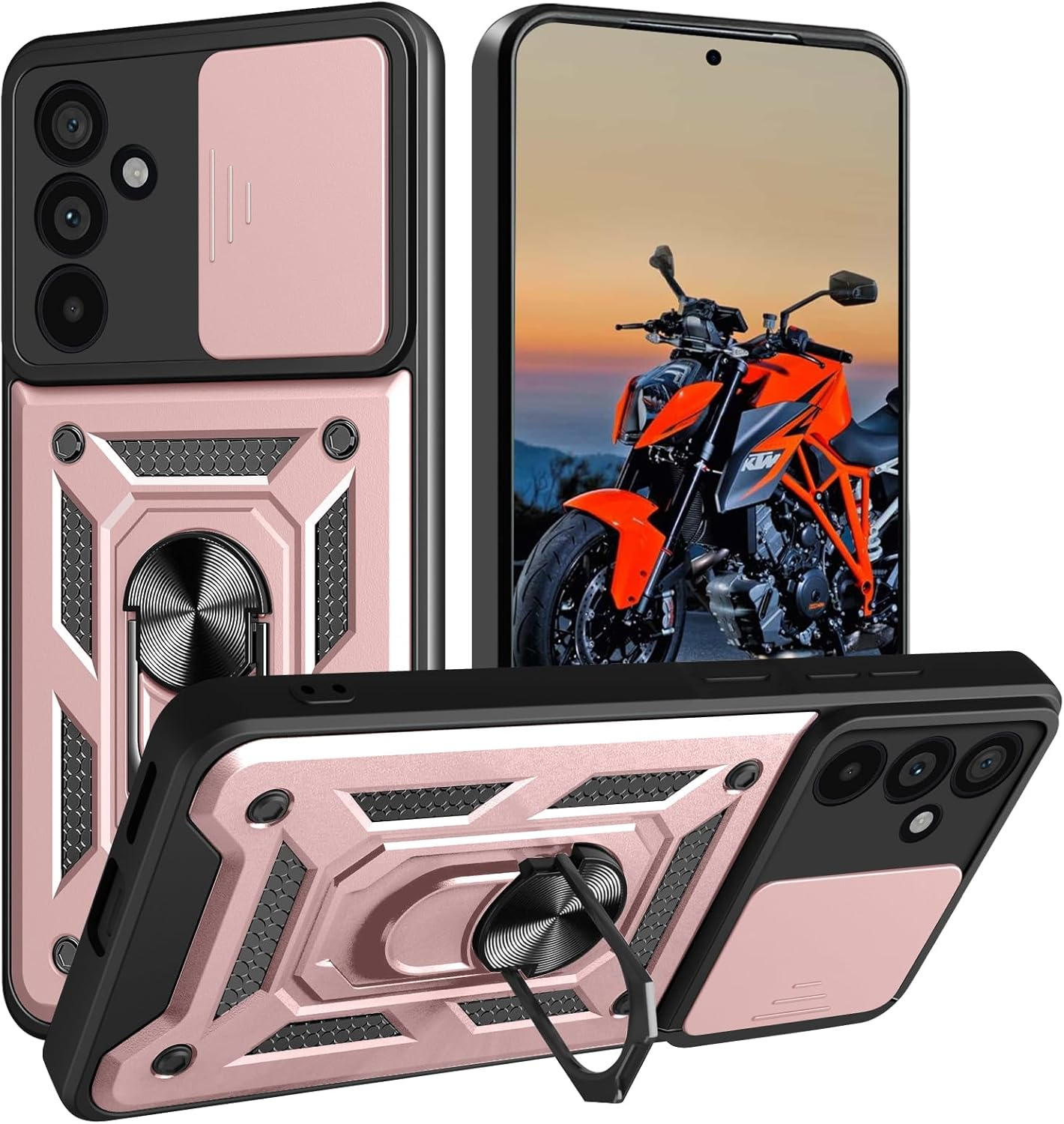 Case for Samsung S26, Camera Protection with Slide Camera, Armour Protective Case with 360 Degree Ring, Metal Holder Magnetic Stand, Silicone Shockproof Mobile Phone Case, Rose Gold image number 1