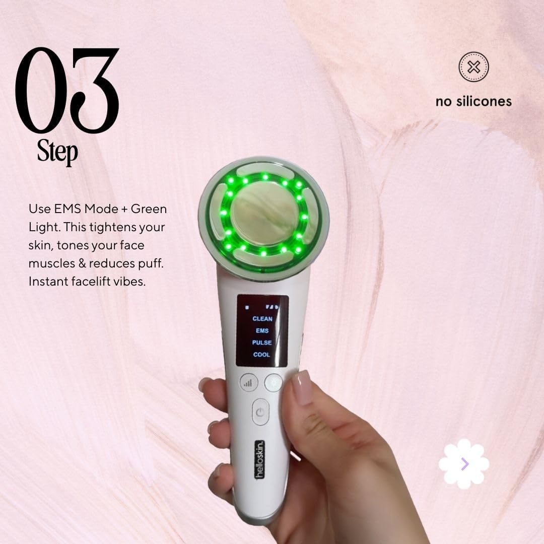 Helloskin Hot/Cold Face Massager & LED Light Therapy Handset V3.0 | Anti-Aging, Acne Treatment, Deep Cleansing, Redness Reduction, EMS Facial Toning, Skin Firming & Tightening (Skin Care Tool)