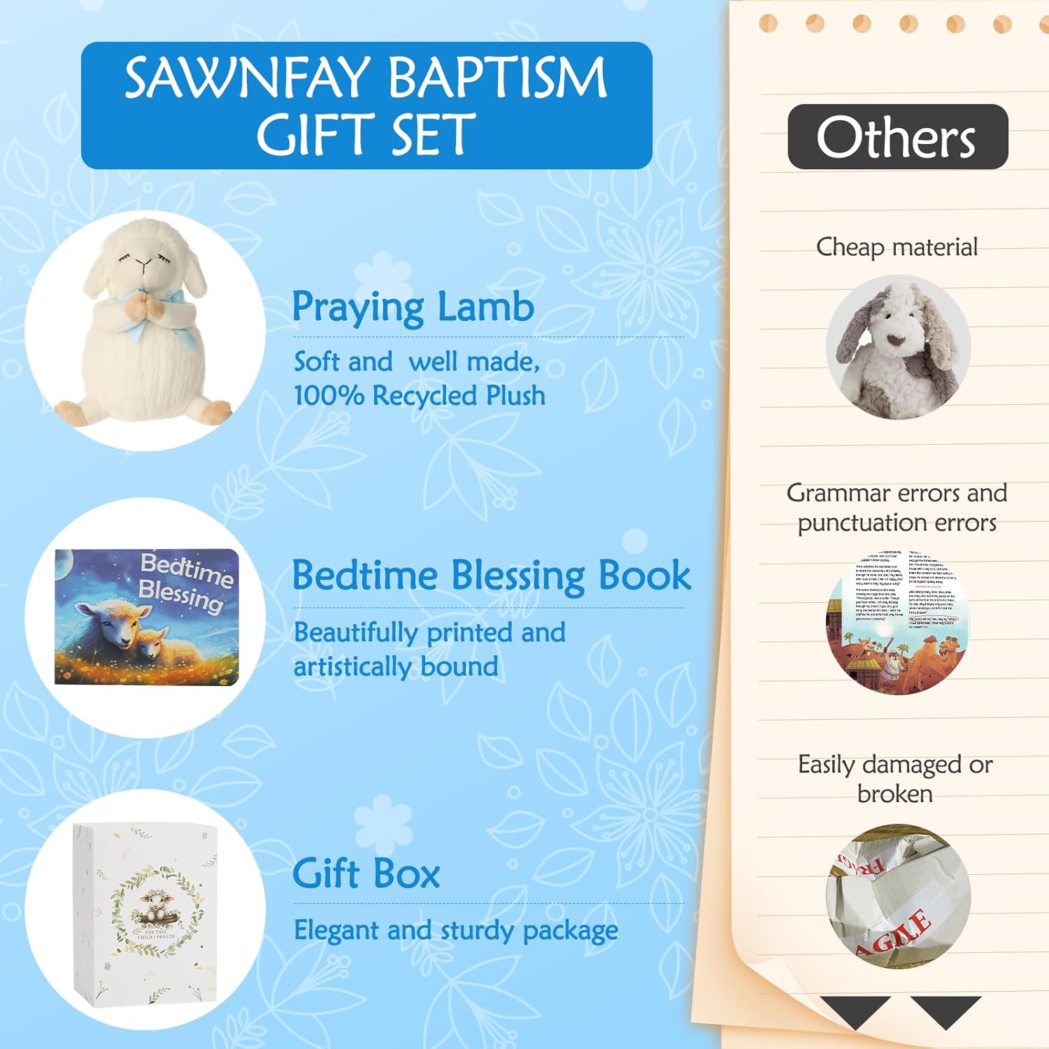 Baptism Gifts for Boys, Baptism Gifts and Newborn Baby, Christening Gifts Set, 7" Praying Lamb Plush Toy and Bedtime Blessing Board Book in Keepsake Gift Box, Ideal for Kids image number 4