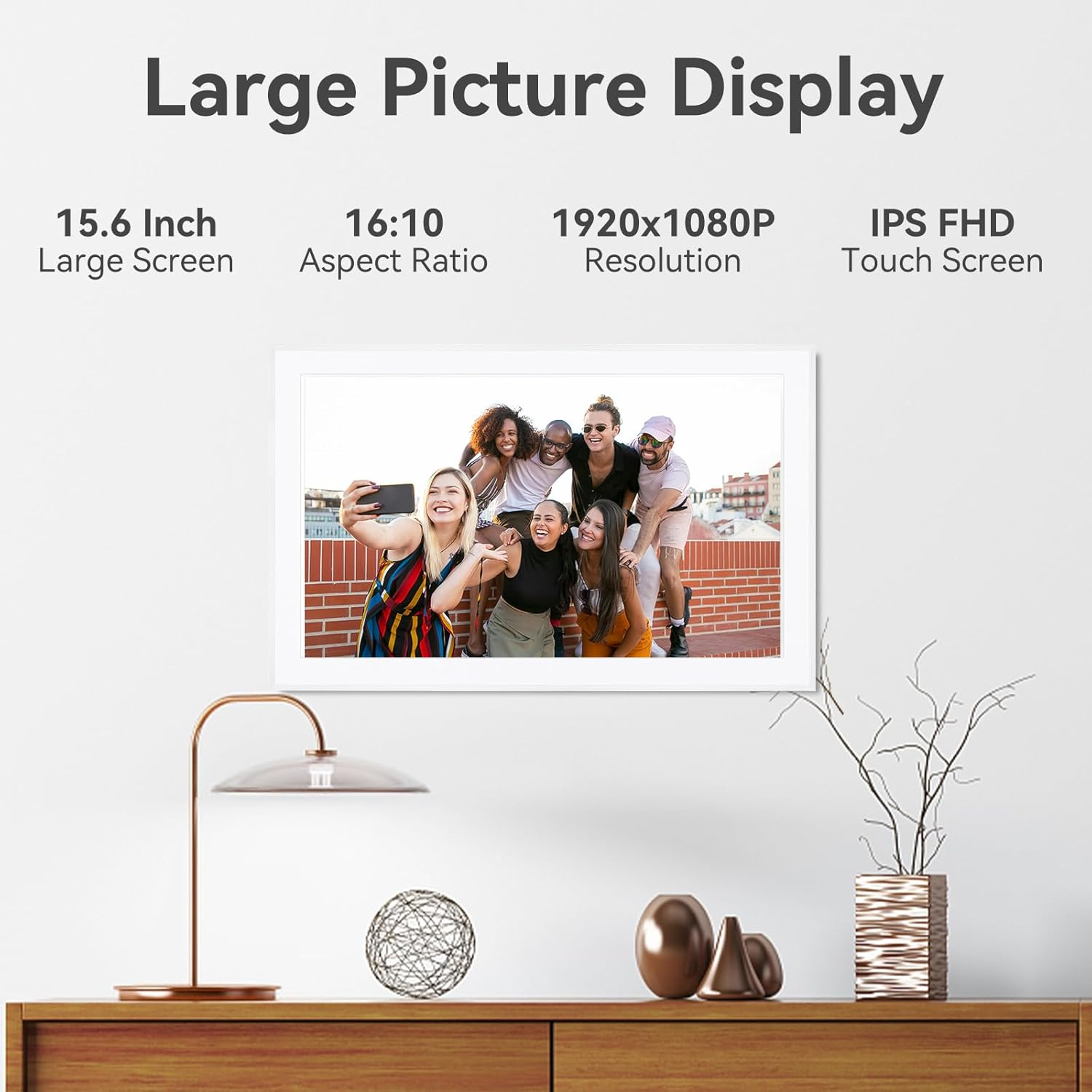 Frameo 15.6 Inch Large Digital Photo Frame 32GB Storage Space 1920X1080P FHD IPS Touch Screen Zoyue Smart Wifi Digital Picture Frame Easy Setup Share Your Photos and Videos via Free App Ideal Gifts image number 2