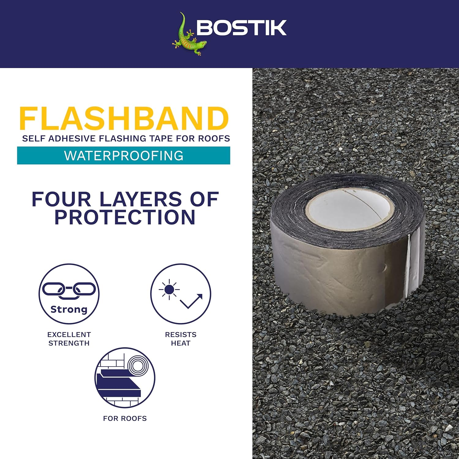 Bostik Flashband Self Adhesive Flashing Tape for Roofs, Provides an Instant Watertight Seal, Colour: Grey, 100Mm X 10M image number 1