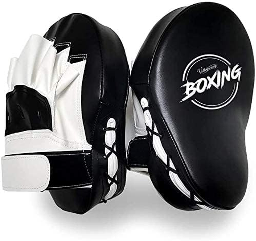 Valleycomfy Boxing Curved Focus Punching Mitts- Leather Training Hand Pads,Ideal for MMA Karate, Muay Thai Kick, Sparring, Dojo, Martial Arts - Black image number 3
