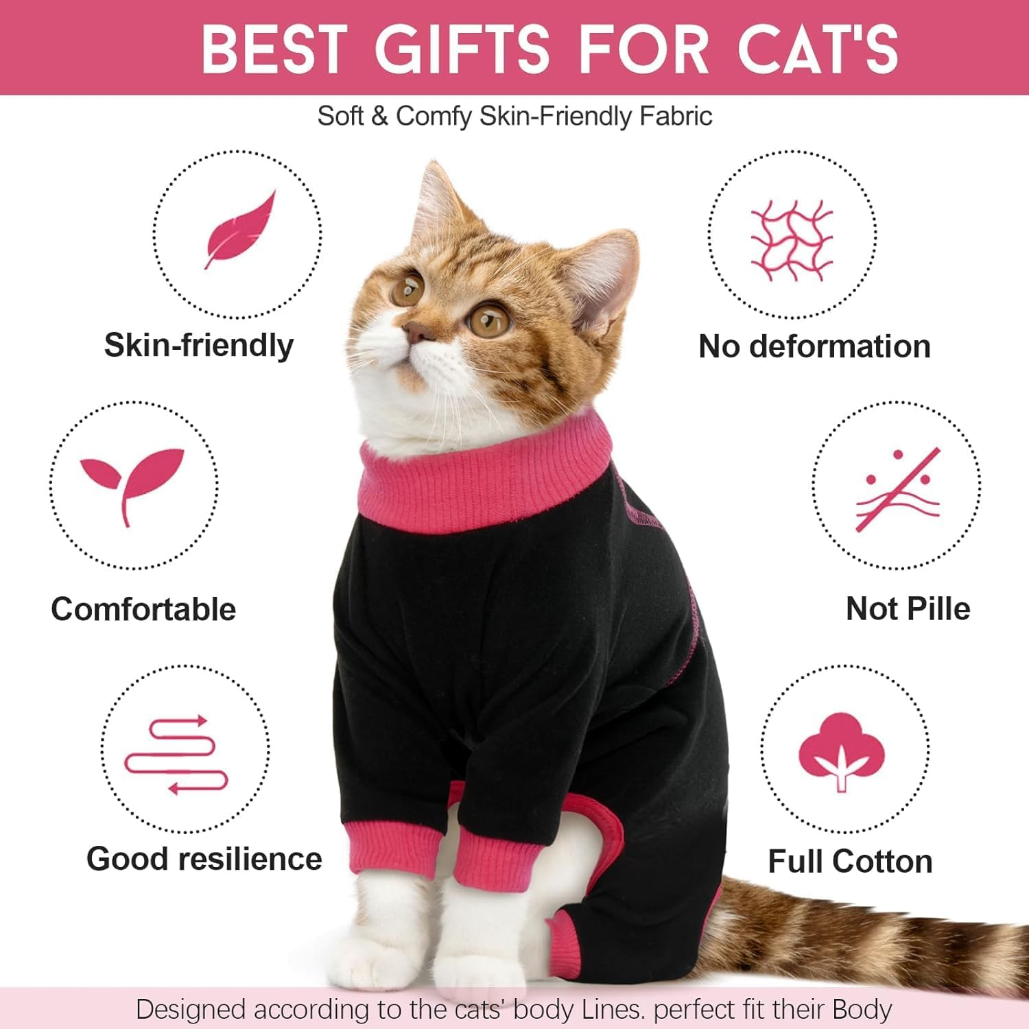 DENTRUN Cat Surgery Recovery Suit Cat Post Surgery Suit Cat Clothes for Cats Only Kitten Clothes Cat Onesie Cat Outfit E-Collar Alternative Cat Jumpers Lost Hair Removable Breathable image number 2