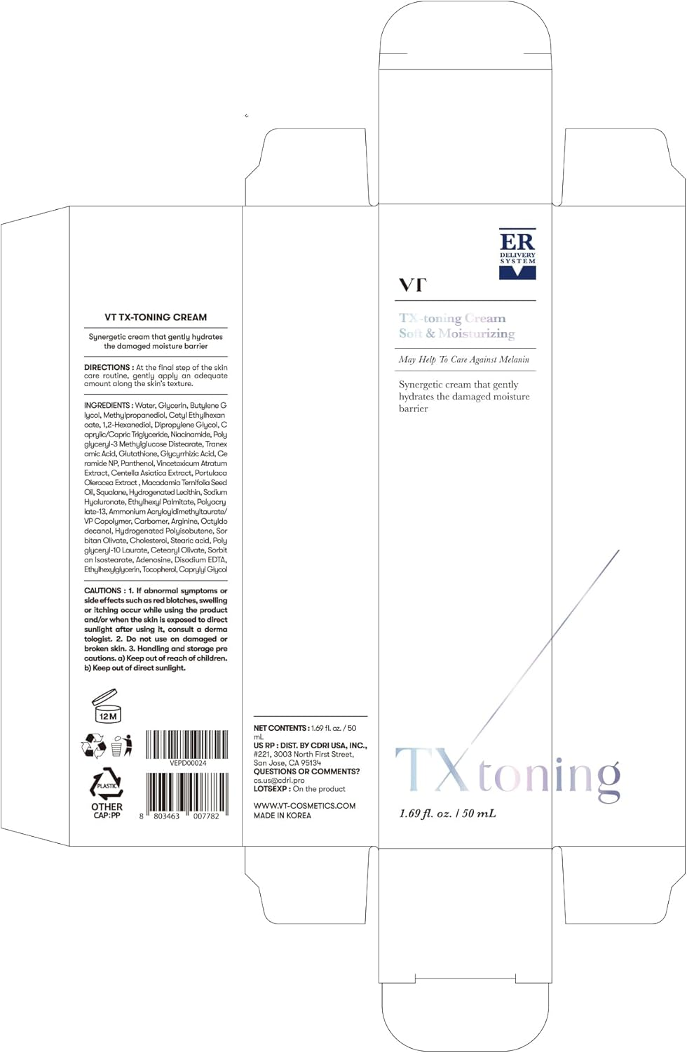 VT COSMETICS TX Toning Face Cream, Hydrating Moisturizer with Tranexamic Acid, Niacinamide & Glutathione, Skin&rsquo;S Barrier Repair, Moisturizing, Dark Spots, Sensitive Skin Care, Korean Skincare image number 4
