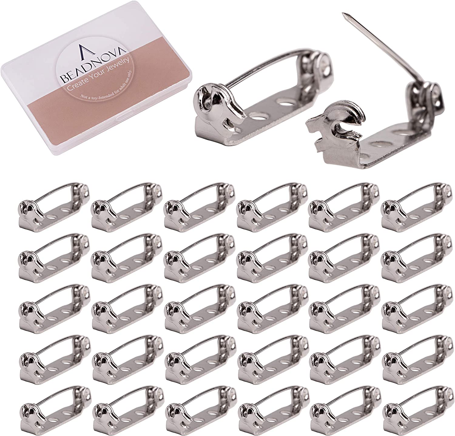 BEADNOVA Brooch Pin Backs Bar Pin Back Clasp Silver Tone Brooch Pinbacks with Safety Locking for Craft Name Badge (100Pcs) image number 2