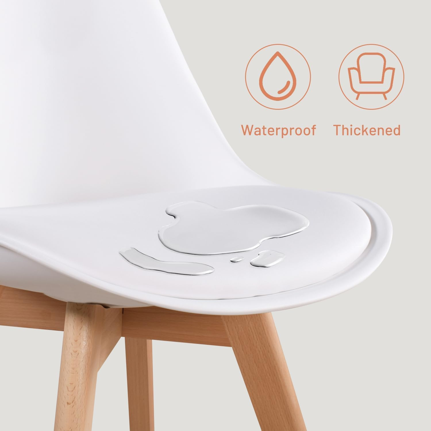 Dining Chairs Set of 4, Kitchen Chairs with Waterproof PU Leather Wood Legs, Morden Non-Slip Protectors Side Chair Upholstered Tulip Chair for Dining Room Living Room Bedroom - White image number 2