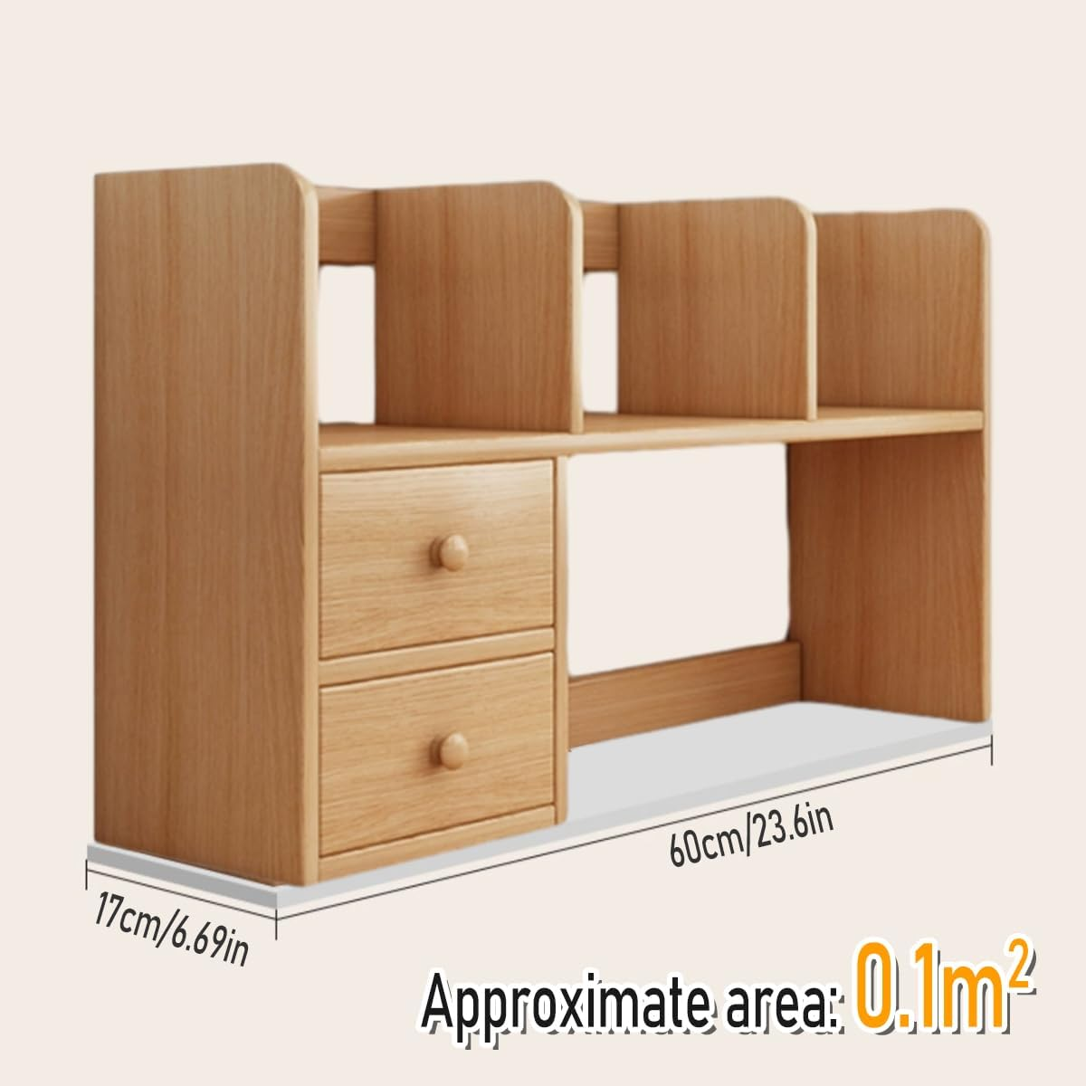AIMALL Expandable Desktop Bookshelf -Desktop Storage Organizer - Wooden Bookshelf for Home or Office - 60Cm X 17Cm X 48Cm image number 6