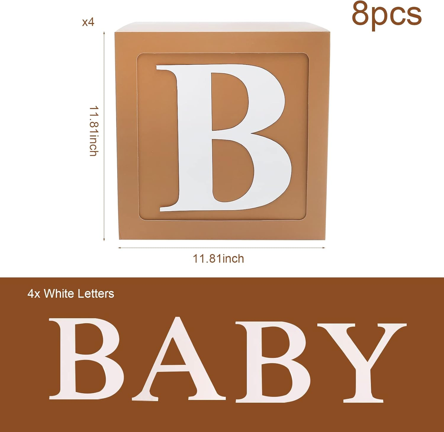 Teddy Bear Baby Shower Boxes Decorations, 4Pcs Brown Baby Shower Blocks with Letters, Stereoscopic Babyshower Balloon Boxes for Woodland Baby Shower Decor Boys Girls Gender Reveal Backdrop image number 1