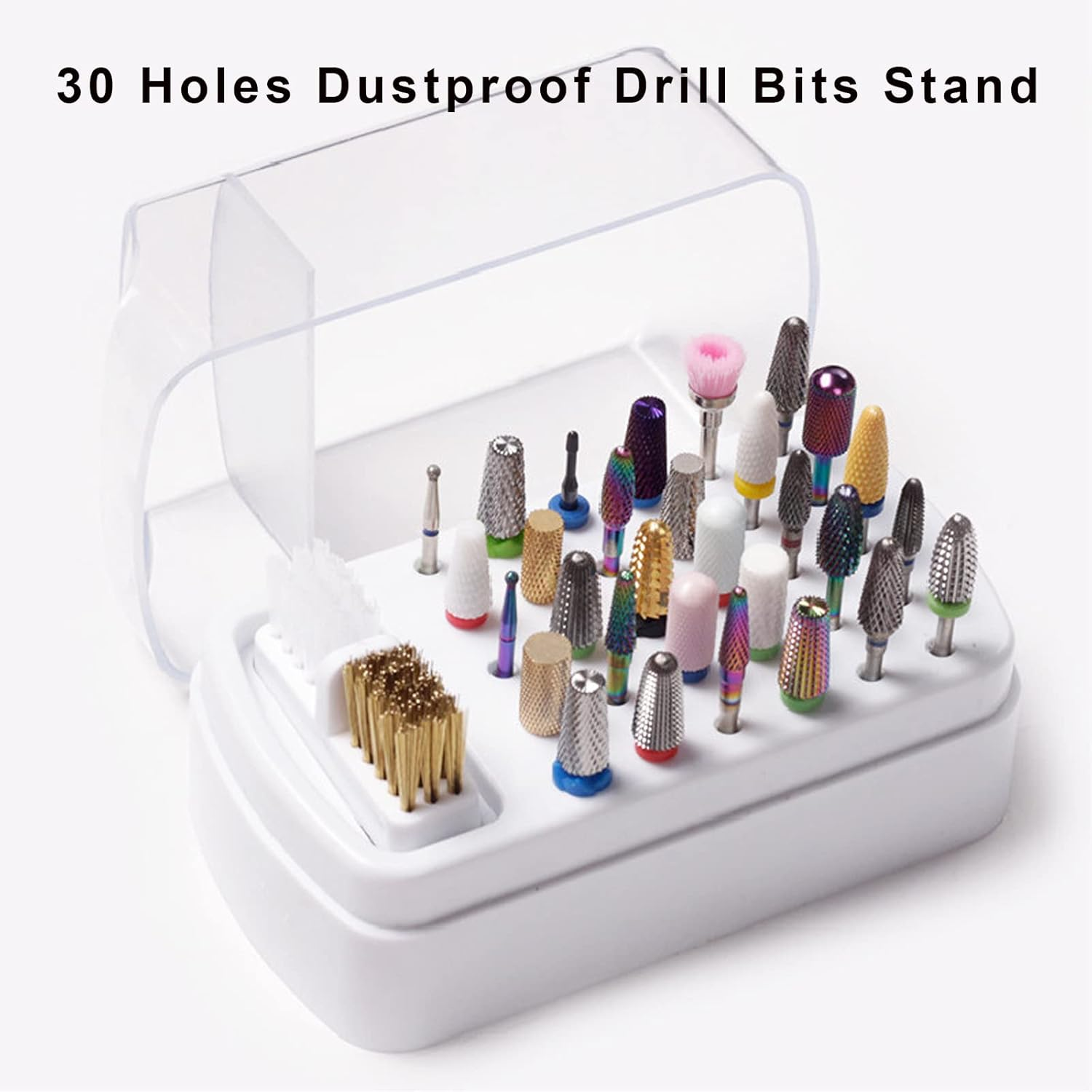 2 in 1 Nail Drill Bits Holder & Nail Drill Bits Cleaning Brush Case,30 Holes Dustproof Nail Art Drill Bits Stand Display Storage Box and Nail Drill Bits Cleaner Manicure Tools(Pink) image number 5