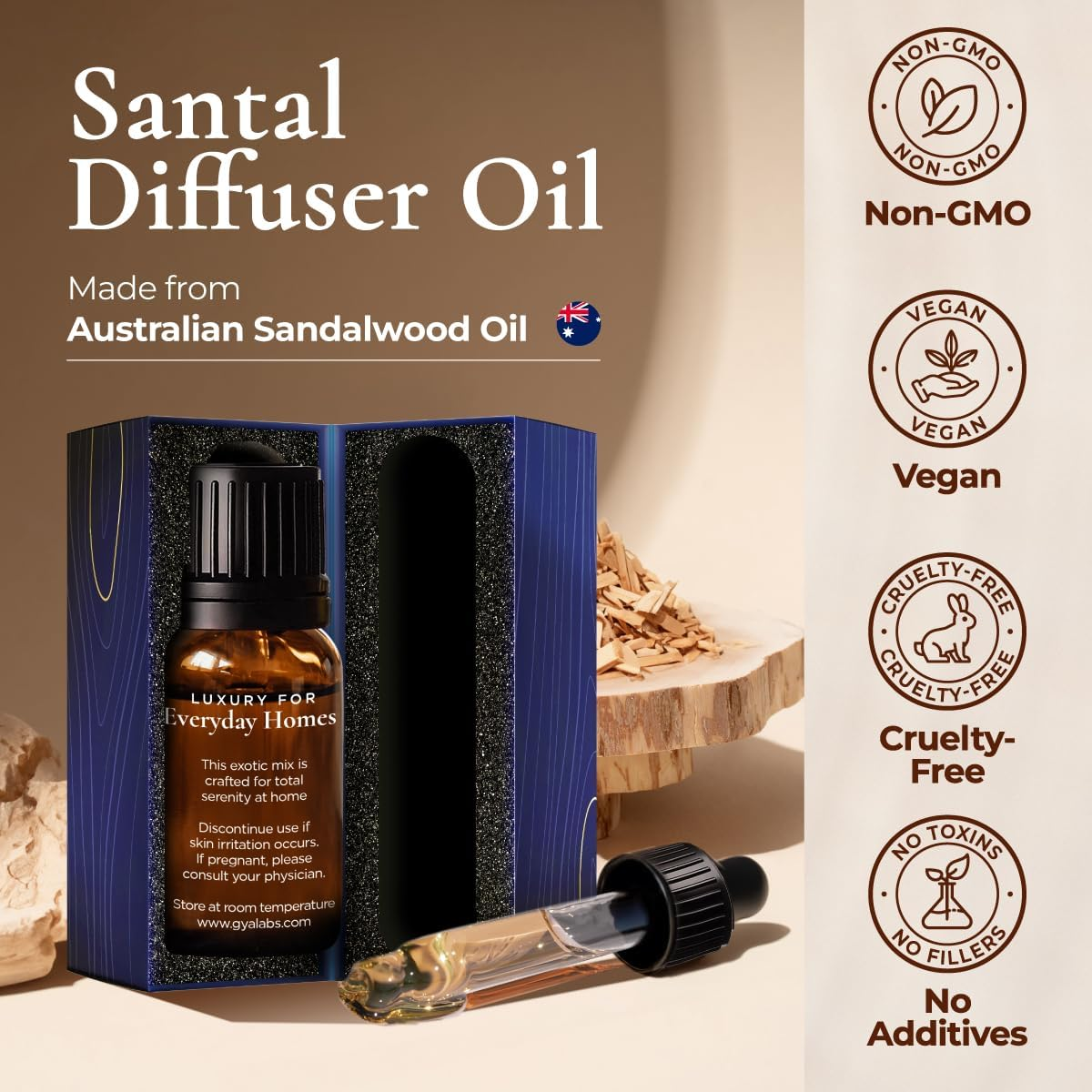 Gya Labs Santal Diffuser Oil Fragrance Oil Blend - Natural Aromatherapy Sandalwood Essential Oils for Home - Santal Perfume for Car & Office Diffuser Scent (10 Ml) image number 3