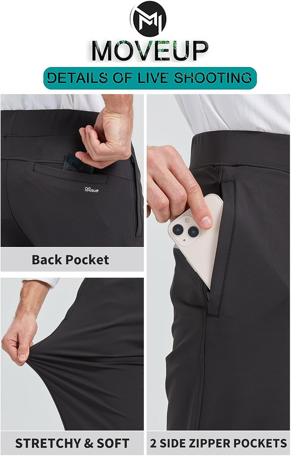 MOVEUP Men'S Stretch Golf Sweatpants Pant with Zipper Pockets Tapered Athletic Joggers Track Workout Pants image number 3