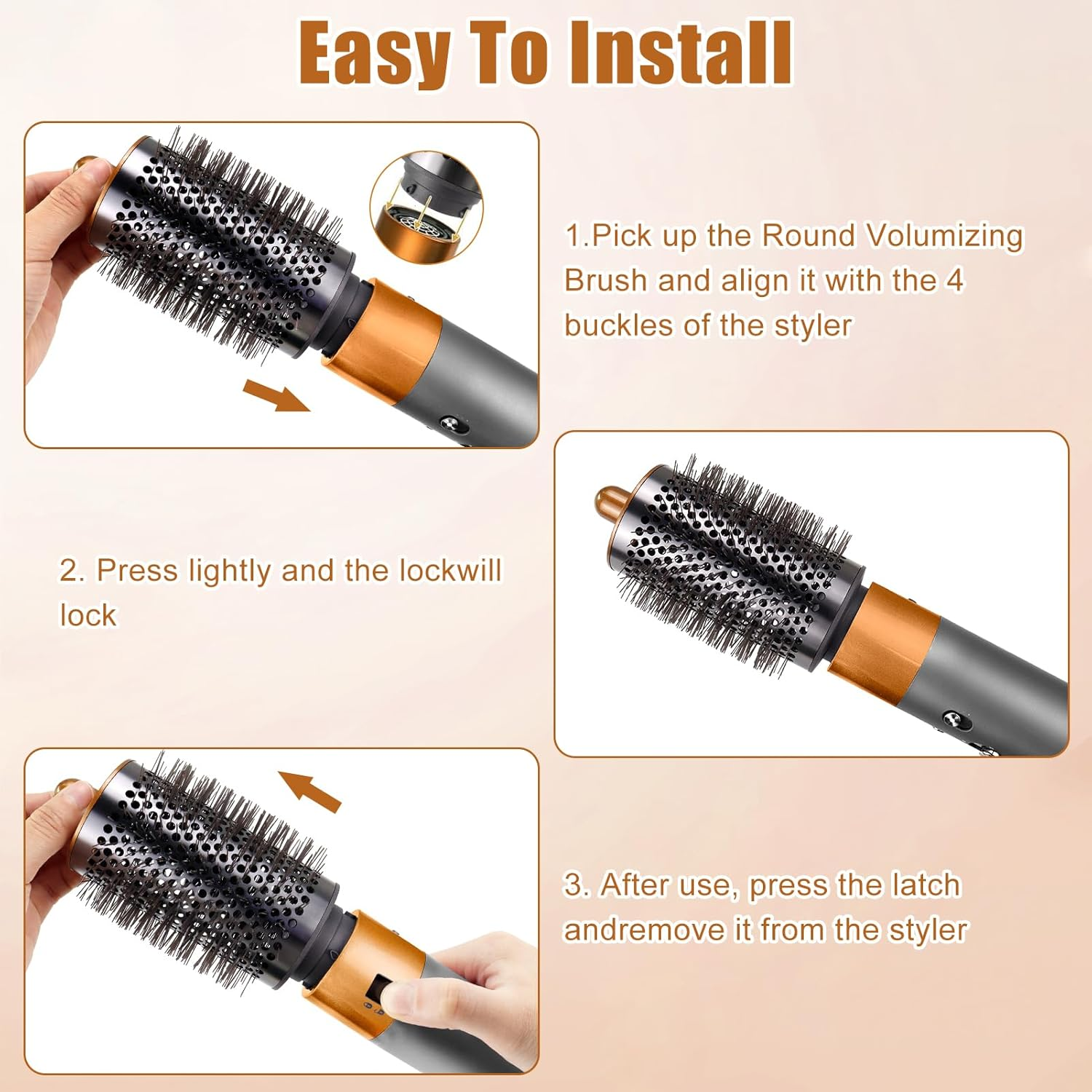 Chuancheng Upgraded Large round Volume Brush for Dyson Airwrap Attachments, Volume Attachment Brush for Flat Hair, Gold