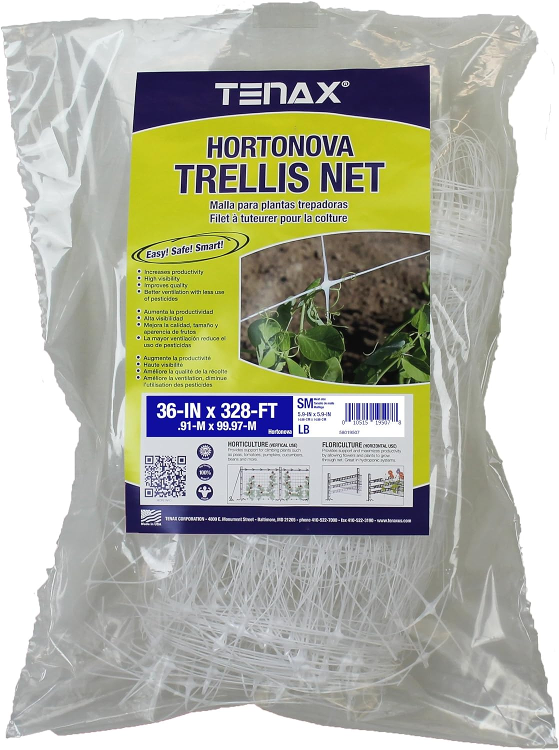 Tenax 100521791 084064 Hortonova Sm Plant Trellis Net, 36" X 328' White