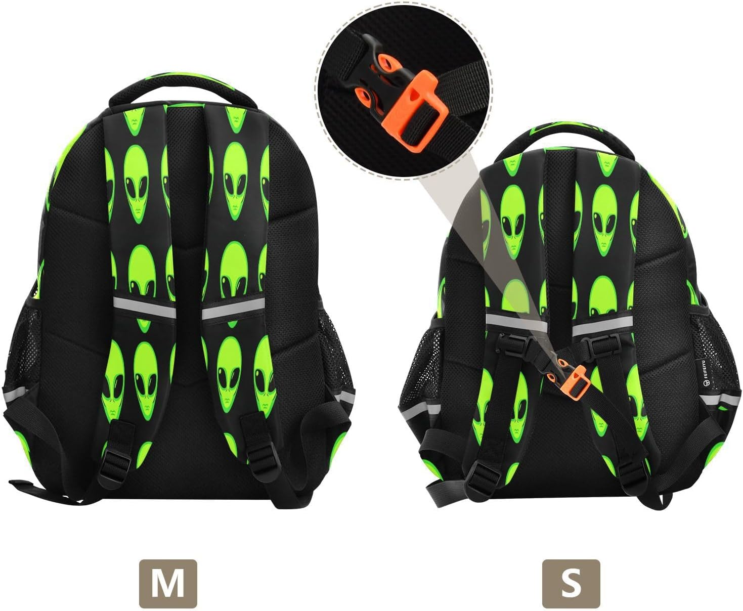 Green Aliens Black Kids School Backpack for Boys Girls Ages 8-14, Backpack for Boys Elementary School