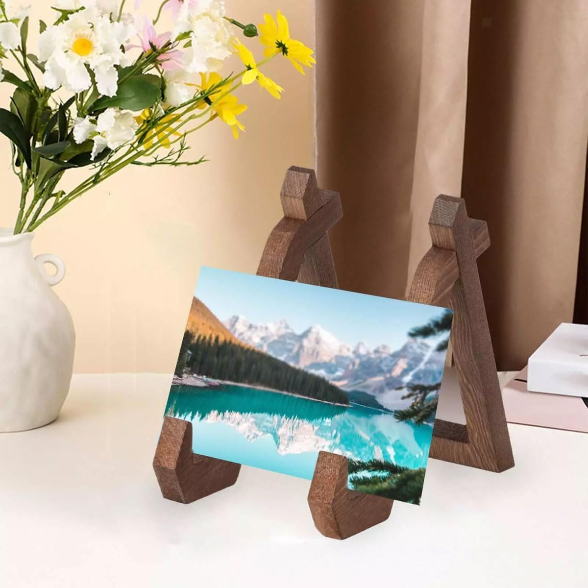 AIMALL Wooden Display Stand, Retro Solid Wood Base for Books, Records, and Menus, Adjustable and Durable, 6" Height Fits Items up to 13" Tall image number 6