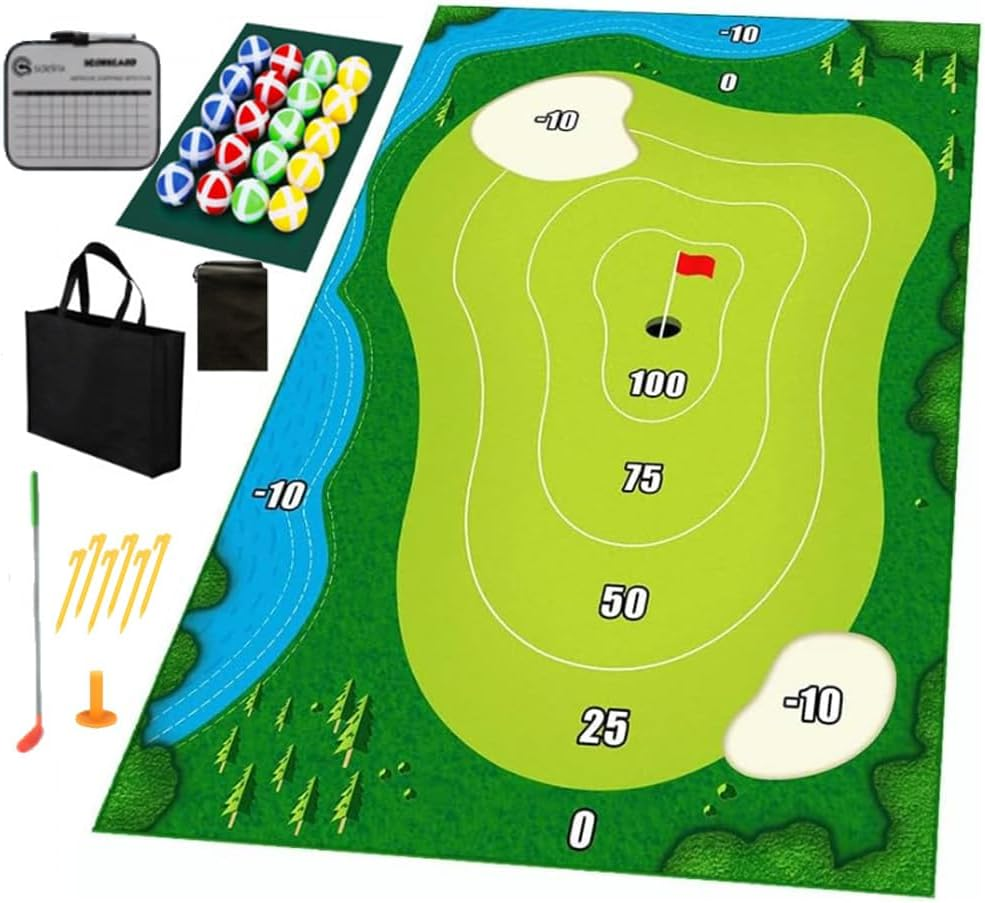 Golf Chipping Game Mat Set, Golf Chipping Practice Mat with Golf Ball, 47" X 70" (120Cm X 180Cm) Golf Game Outdoor Indoor Hitting Mat for Home Backyard Playground (No Clubs)