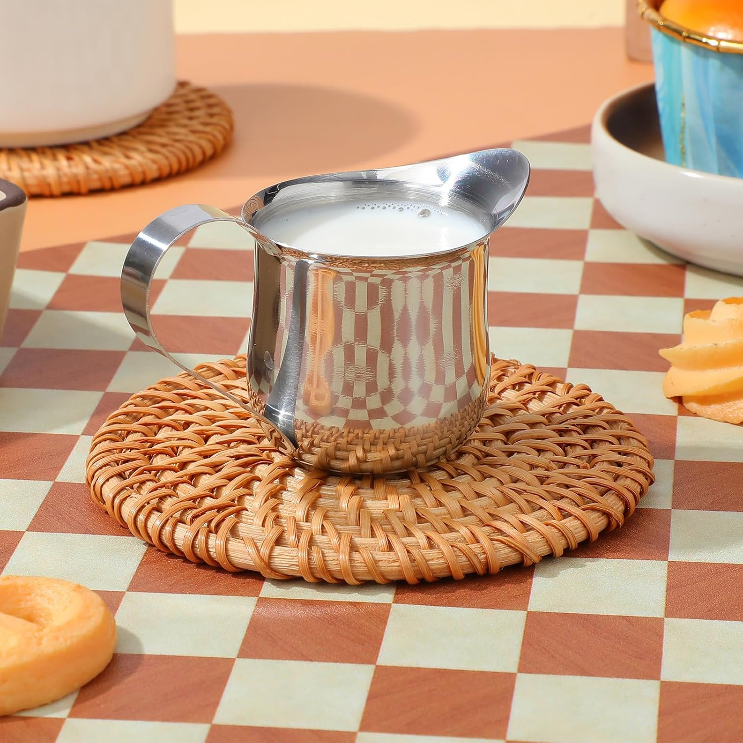 Hohopeti 4Pcs Stainless Steel Milk Frothing Pitcher 50Ml Espresso Creamer Jug with Spout Coffee Measuring Cup for Home and Cafe Use image number 1