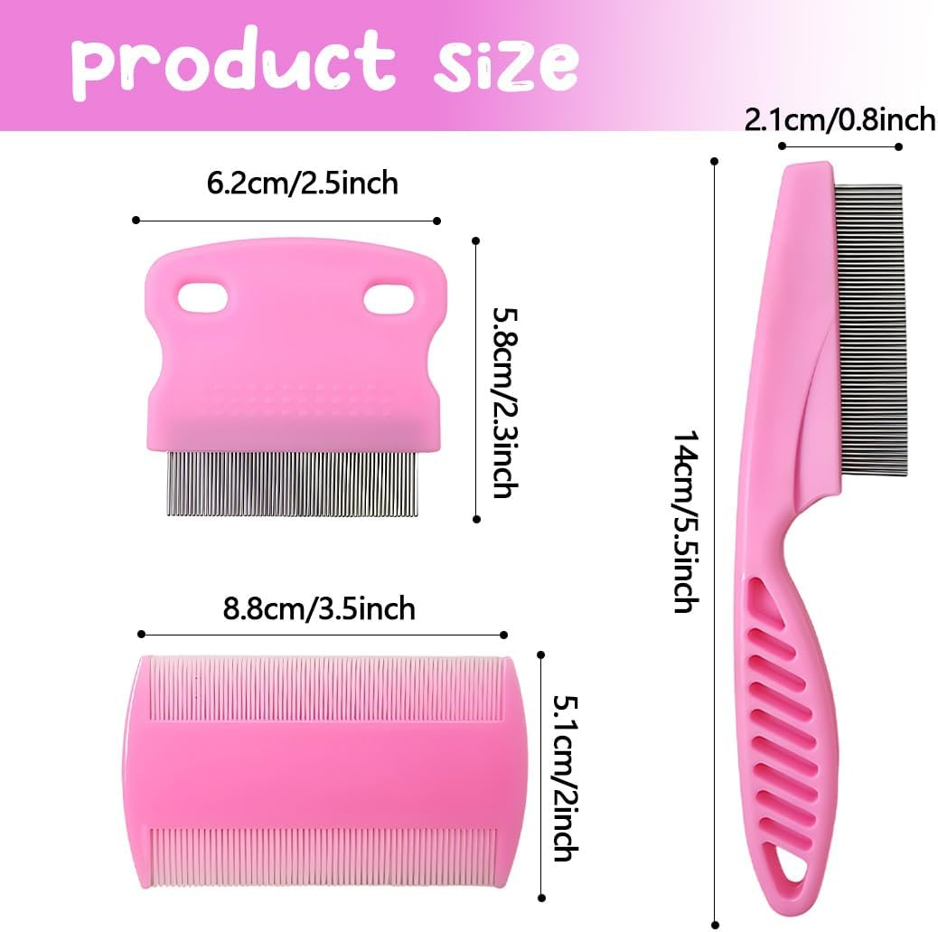 Pack of 3 Lice Comb, Flea Comb, Lice Comb, Metal Teeth Lice Comb, Plastic Double-Sided Nit Comb, Multifunctional for Dogs Cats (Pink) image number 2