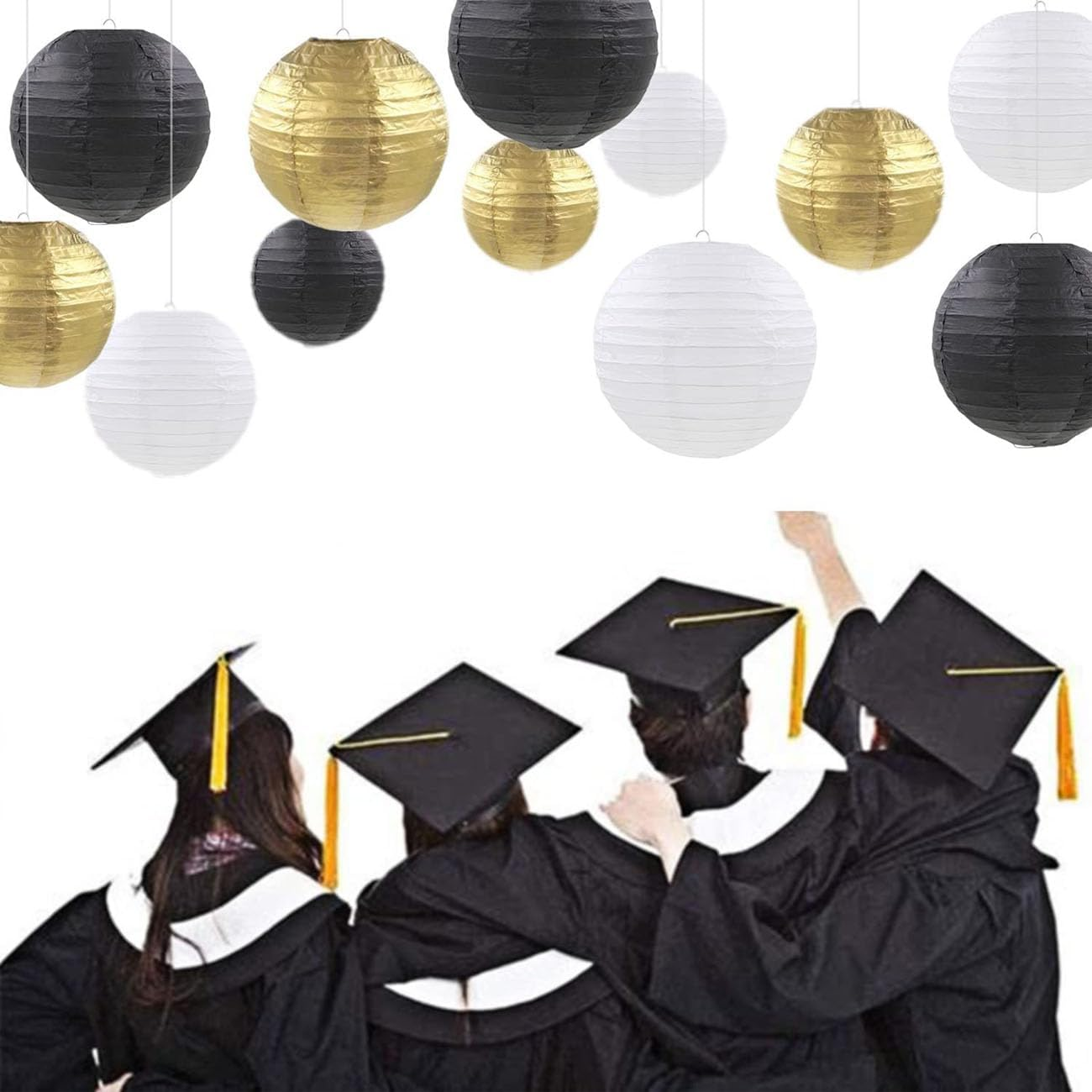 SIPRKAICT Paper Lanterns Party Decorations,12Pcs Gold Black White Hanging Paper Lantern for for Wedding Graduation Anniversary Birthday Party Decorations - Blue And Orange image number 3