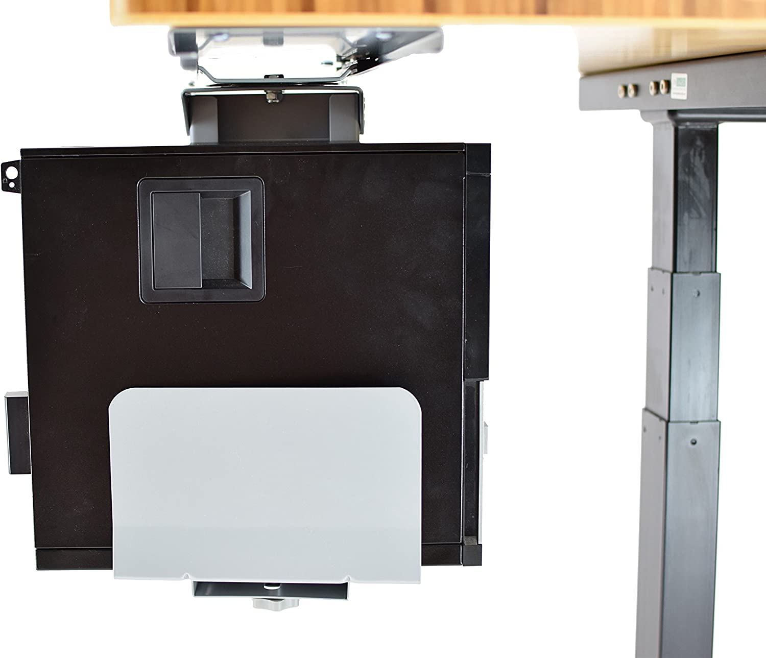 Swiveling Sliding Under-Desk Computer CPU Holder Adjustable Height Width Pc Tower Mount Swivels 360 Slides in and Out Ergonomic Office Desktop Sit Stand Standing Desk Accessories Accessory Metal image number 2