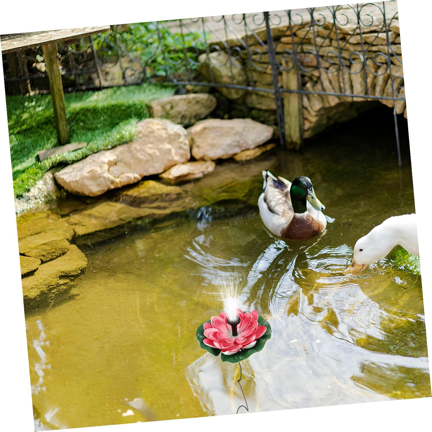 Solar-Powered Floating Lotus Garden Fountain Outdoor Landscape Water Feature Compact Lightweight Design for Decoration image number 2