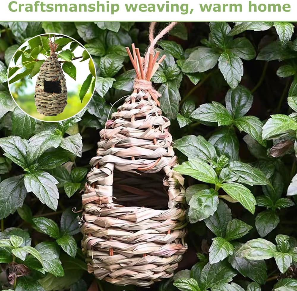 MOTRAIN Grass Hand Woven Bird Cage/Lightweight Hanging Nest,Grass Woven Birdhouse Nest & Cozy Resting Place,Bird Cage for Outdoors Indoors image number 5