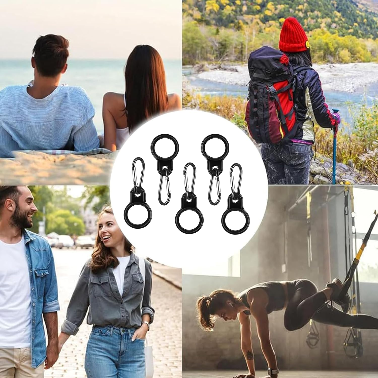 Fokmuaex 5-Pack Silicone Water Bottle Clip Holder | Durable Carabiner Carrying Clips for Sports Bottles, Travel Hiking Camping Accessories image number 5