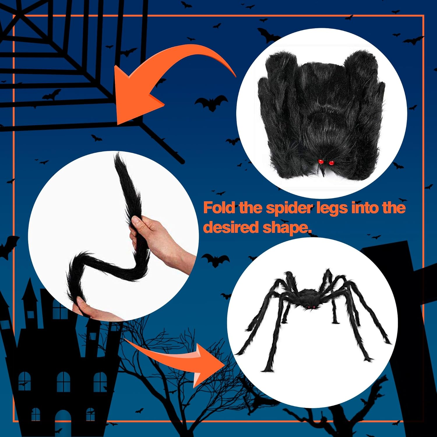 Halloween Spider Web & Giant Spider Decorations,Lifelike Hairy Spider Stretchable Web, All-Weather for Porch/Yard/Living Room, Complete Set with Installation Accessories image number 1