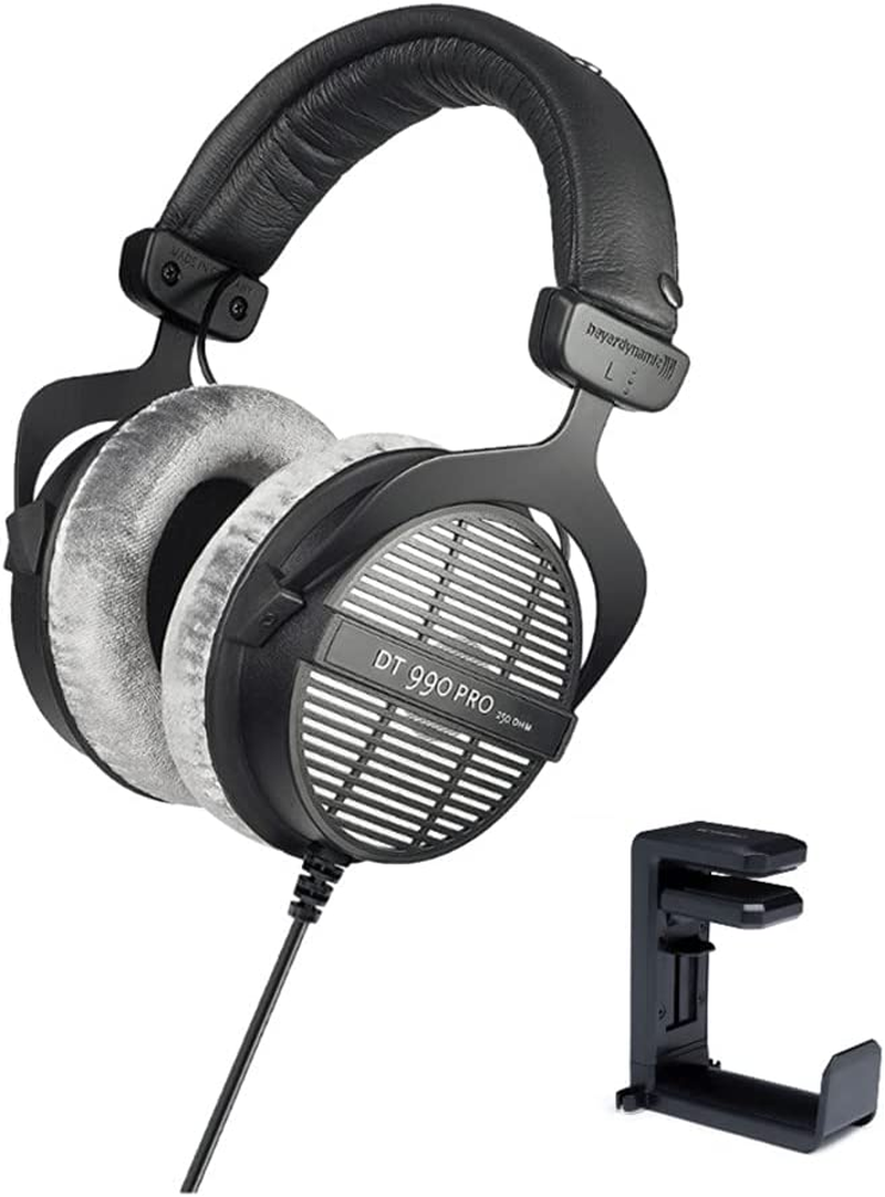 Beyerdynamic DT-990 Pro Acoustically Open Headphones (250 Ohms) with Knox Gear Headphone Hanger Mount with Built-In Cable Organizer Bundle (2 Items) image number 3