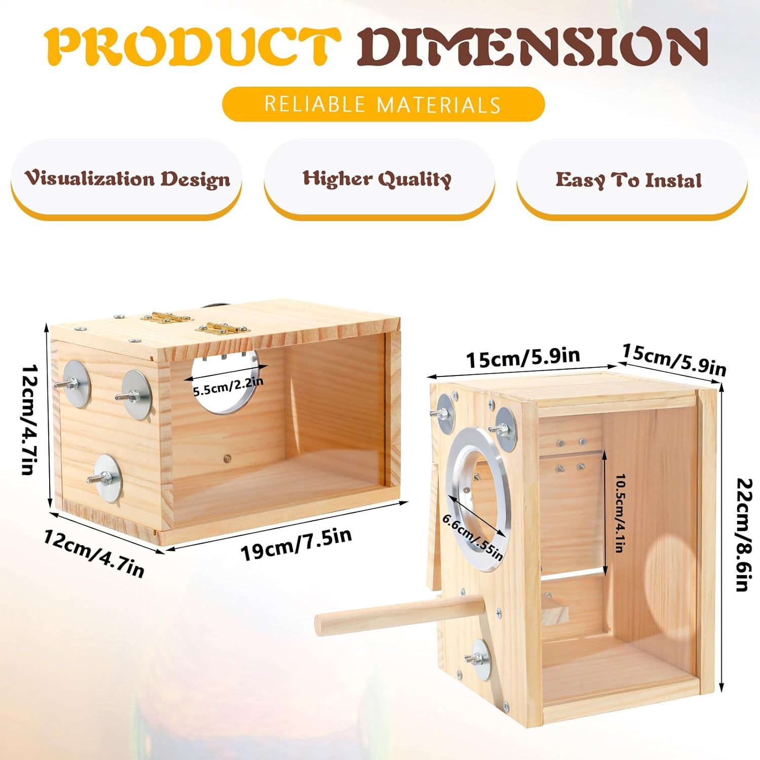 2 Pack Wood Bird Nest Box, Parakeet Nesting Box, Bird Nest Breeding Box Transparent, Bird House for Cage, Wood Breeding Box for Lovebirds, Cockatiel, Budgie image number 5