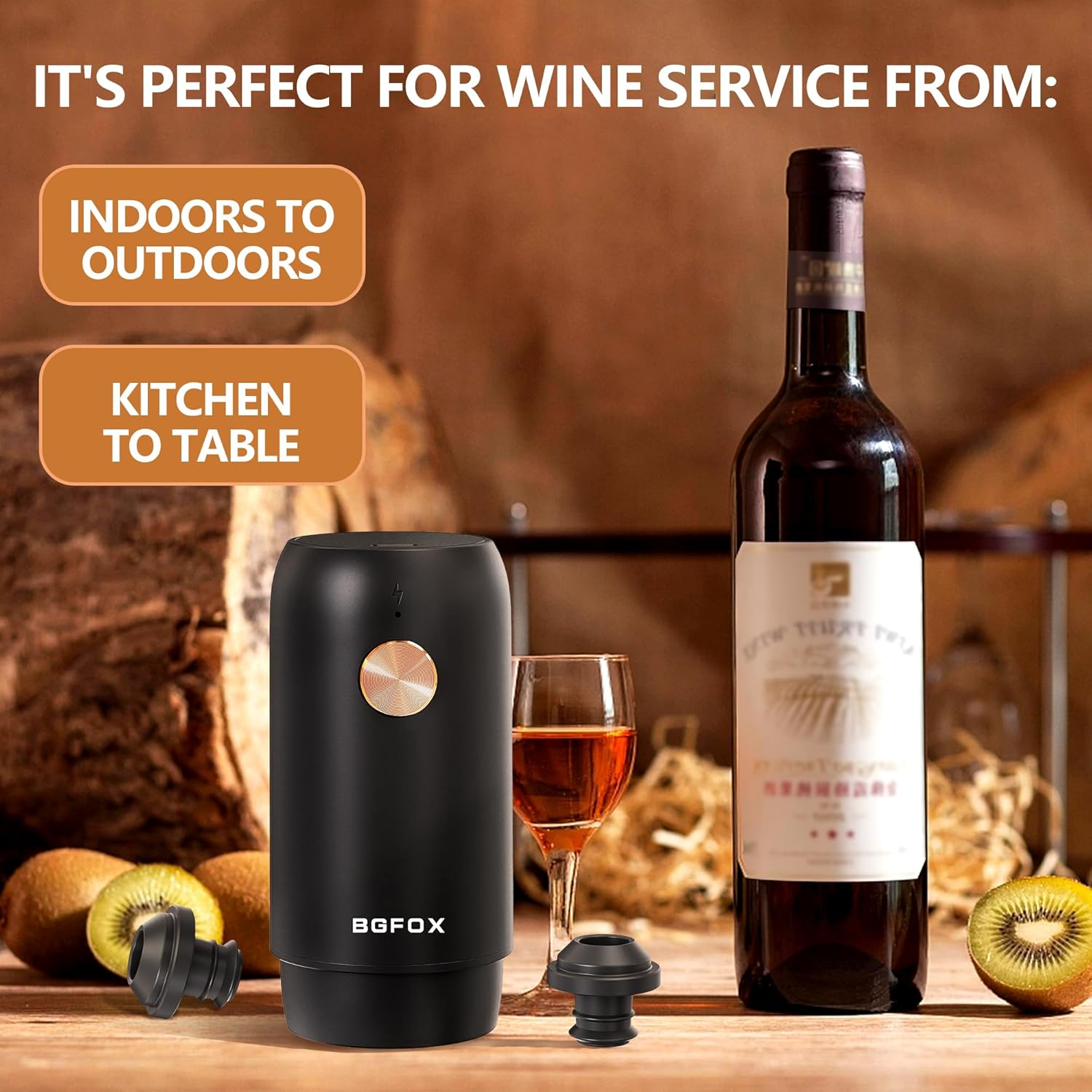 BGFOX Electric Wine Saver Pump with 4 Reusable Vacuum Stoppers, Automatic Wine Air Remover Pump Bottle Stoppers, Rechargeable Wine Preserver Bottle Sealer Keeps Wine Fresh, Gifts for Wine Lovers image number 4