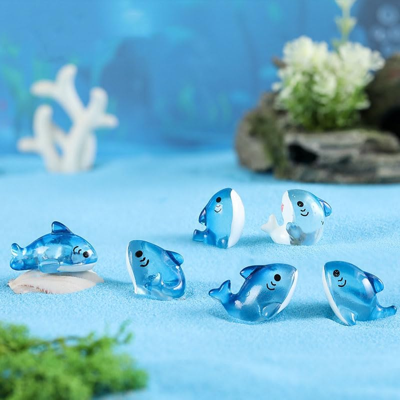 20Pcs Luminous Cute Shark Ornaments Aquarium Micro Landscape Naughty Shark Fish Tank Glow in Dark Resin Crafts Micro Landscape Accessories Mixed Color image number 1