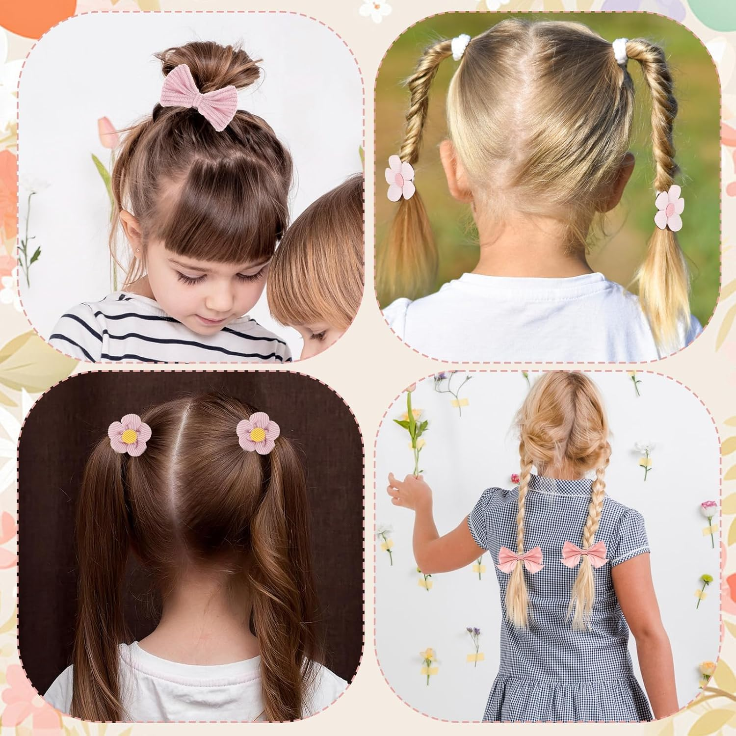 Pack of 10 Cute Hair Bobbles with Bow, Pink Elastic Hair Bands, Cute Flower Hair Scrunchies for Baby Girls, Toddlers, Accessories image number 2