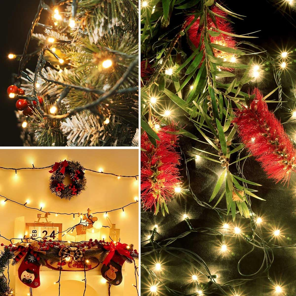 T Tersely 40M/400LED AU Plug in String Fairy Christmas Lights, 31V Low Voltage 8 Lighting Modes, Timer Function, Indoor Outdoor Warm White Dark Green Cable for Decorations Tree Party Wedding Garden image number 1