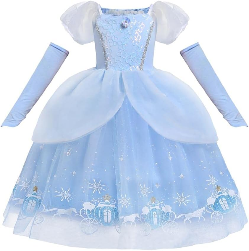 Dressy Daisy Princess Fancy Dress up Halloween Costume Pumpkin Car Birthday Party Outfit with Arm Mitts for Toddler Girls Size 2-7