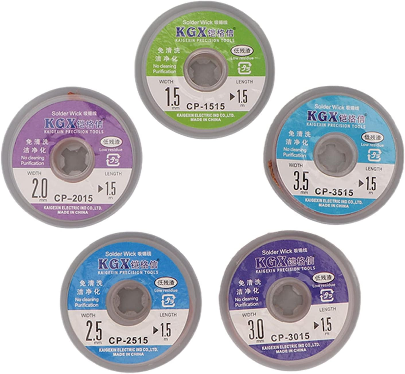 Solder Wick, 5 Pieces 1.5Mm 2Mm 2.5Mm 3Mm 3.5Mm Width 1.5M Length Solder Wick Braid Multi Color Copper Soldering Wick Wire Roll Welding Tool Set image number 5