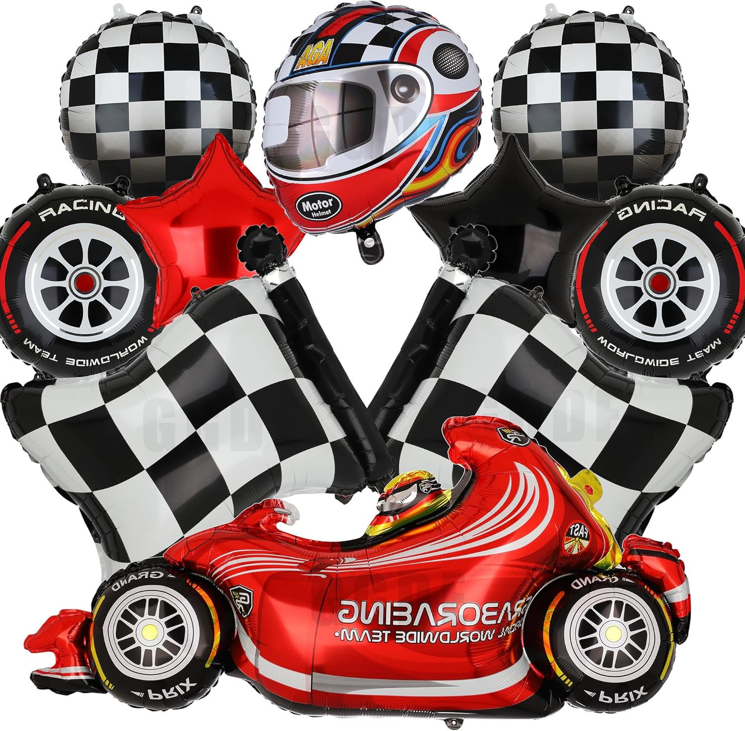 Race Car Balloons Tire Balloon Chequered Flag Balloons Helmet Balloons Baby Shower Kids Two Fast Speedy Race Car Themed Birthday Party Decor Supplies 10 Pcs Kit image number 3