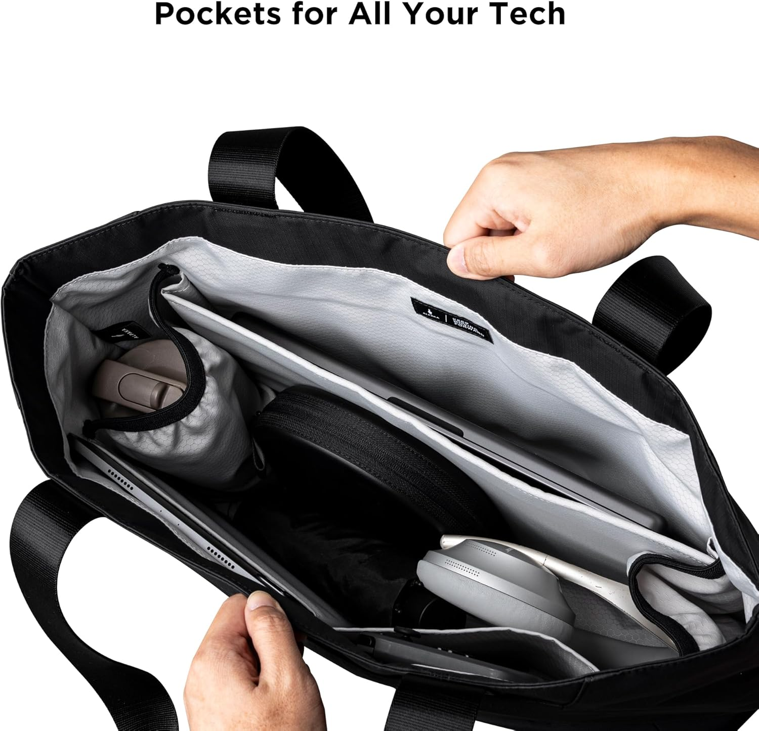 ALPAKA Elements Tote 20 L - Spacious Interior Tote Bag with Foldable,Semi-Padded Sleeve Fits 16" Laptop, Built in Bottle Pocket,Magnetic Closure,Waterproof Fabric,Carabiner Loops,Black Axoflux 210D