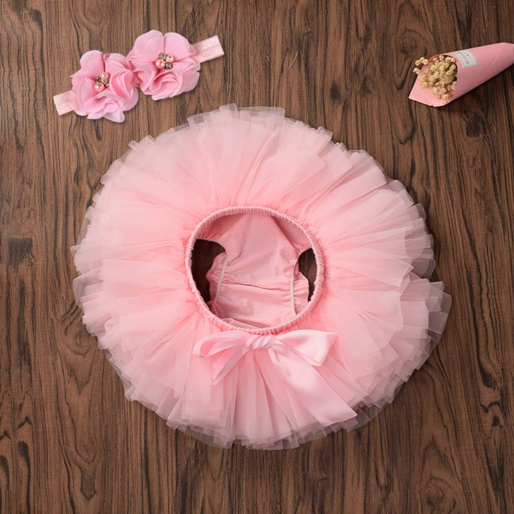Baby Girls Tutu Skirt Headband Set Toddler Ruffle Tulle Diaper Covers 6-24 Months image number 4