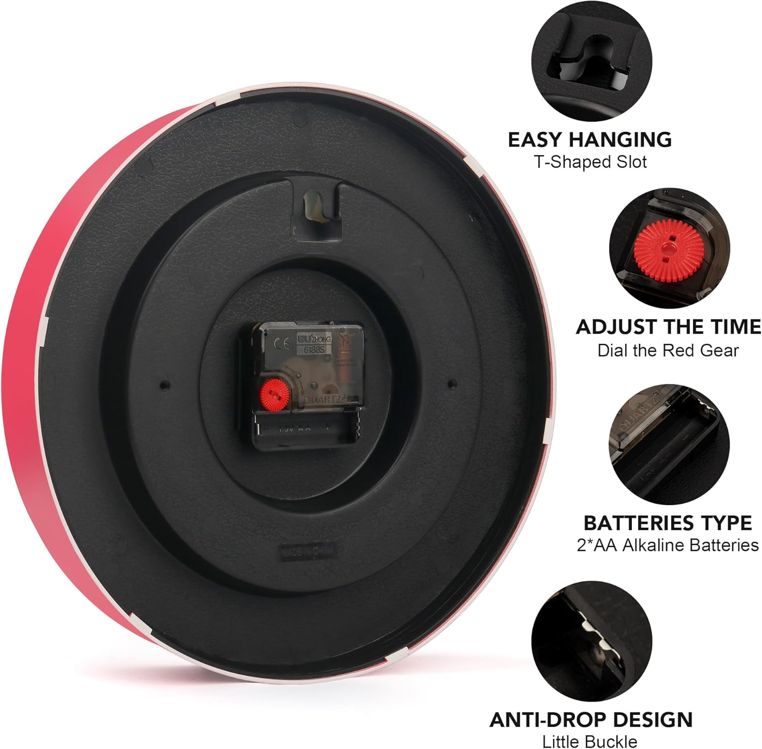 Homotte Analog Learning Clock for Kids, 10 Inch Pink Wall Clock for Bedroom, Telling Time Teach Clock, Children'S Silent Non-Ticking Educational Wall Clock for Classroom Girls Home Decor image number 6