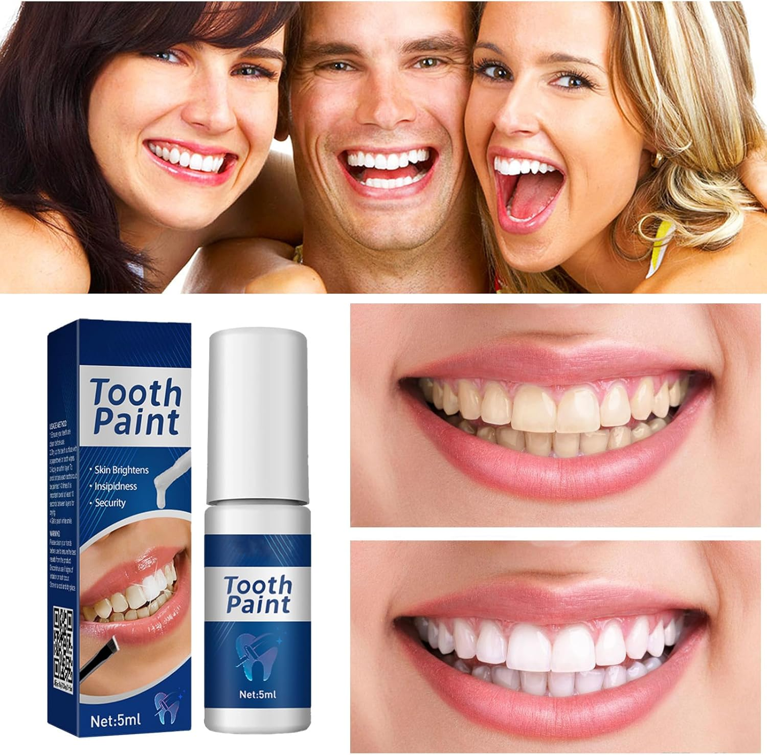 Instant Teeth Whitening Paint, Tooth Cleaning Coating Is Gentle and Non Irritating Reducing, Stain Removal, Instant Whitening Dental Lacquer, Effective Teeth Whitening Essencing Gel Pens (2Pcs) - 2Pcs image number 3