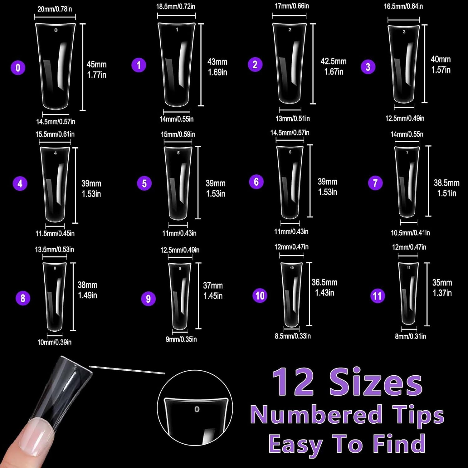 Laza 600Pcs Long Duck Nail Tips, 12 Sizes, Boxed in Box, Clear Duck Nails, Full Coverage, Wide Nail Tips, French False Nail Tips for D Tips